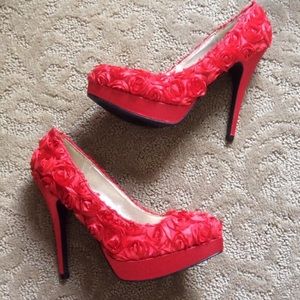 Hot Red Rosette Heels